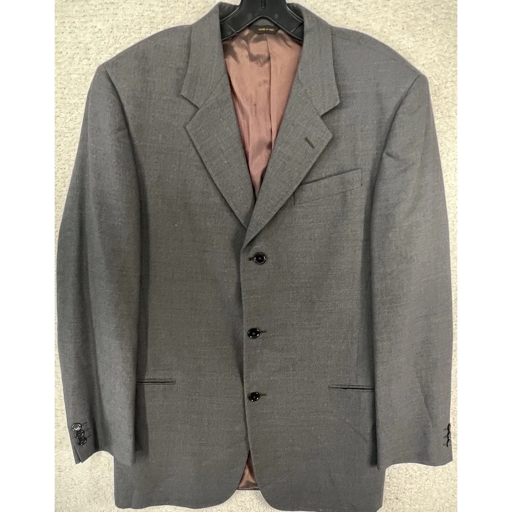 Vintage Donna Karan Signature Blazer Mens 42L Gray Wool Linen 3 Button Italy 90s